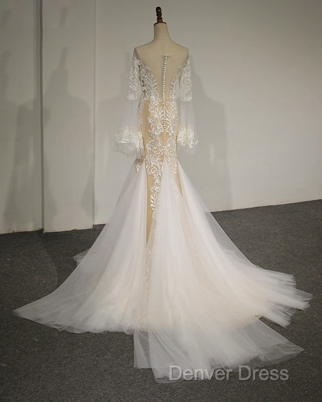Flare Sleeve Sexy Mermaid Wedding Dresses