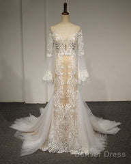 Flare Sleeve Sexy Mermaid Wedding Dress