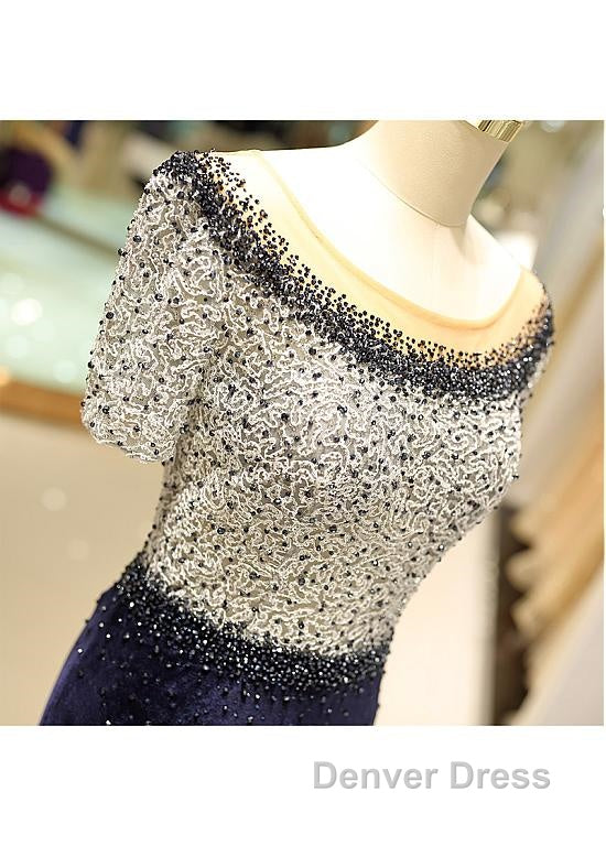 Fleece & Lace Scoop Short Sleeve Mermaid Prom Dresses