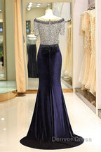 Fleece & Lace Scoop Short Sleeve Mermaid Prom Dresses
