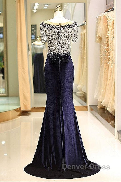 Fleece & Lace Scoop Short Sleeve Mermaid Prom Dresses