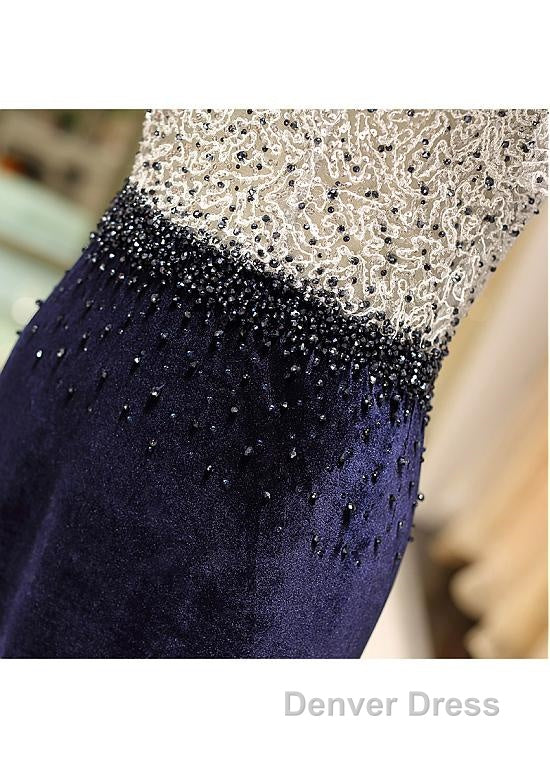 Fleece & Lace Scoop Short Sleeve Mermaid Prom Dresses