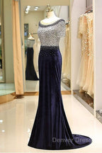 Fleece & Lace Scoop Short Sleeve Mermaid Prom Dresses
