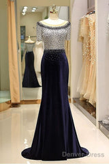 Fleece & Lace Scoop Short Sleeve Mermaid Evening Dress