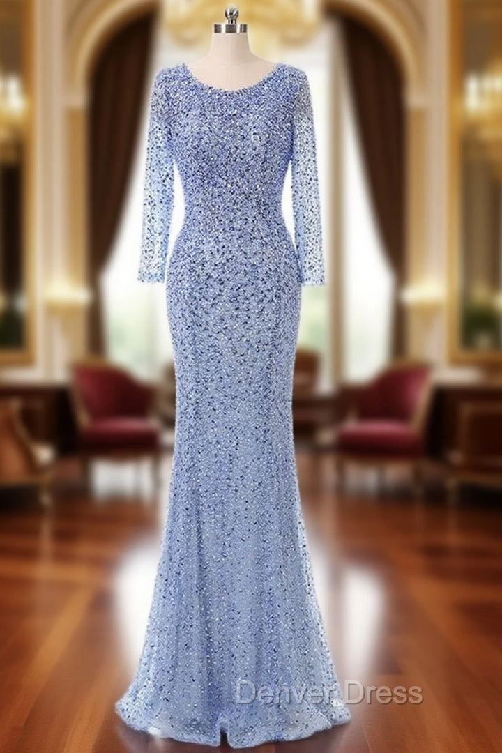 Floor-length Beading Sequin Fishtail Long Sleeve Evening Dresses Main image