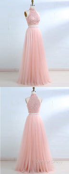 Floor Length Tulle Sleeveless Prom Dresses