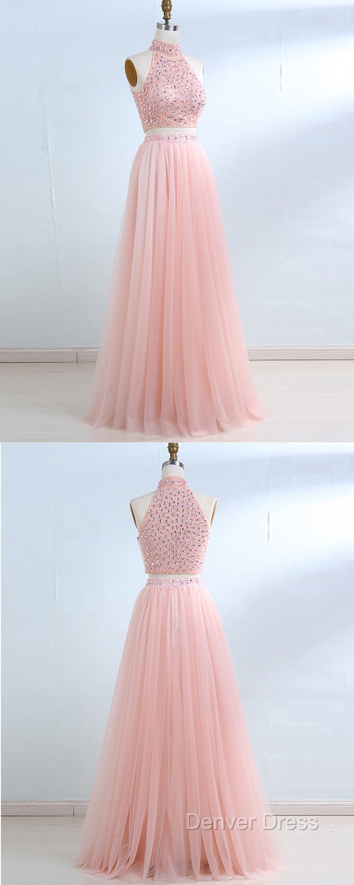 Floor Length Tulle Sleeveless Prom Dresses
