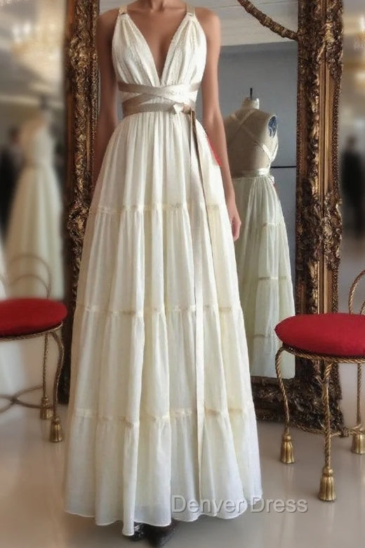 Floor Length Vintage Wedding Dresses V-neck Backless With Belt Main image