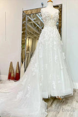 Floral Applique Sweetheart Long Wedding Dress With Sweeping Train