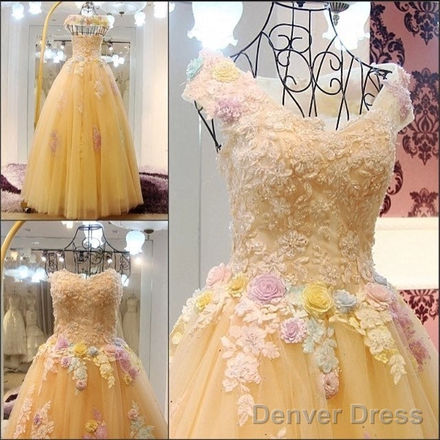 Floral Bridal Ball Gowns,Gorgeous Wedding Dress,Handmade Dress Long Prom Dresses Main image