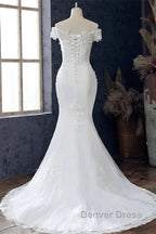 Floral Lace Off The Shoulder Trumpet Wedding Dresses