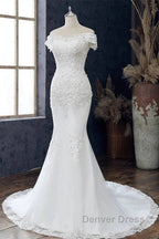 Floral Lace Off The Shoulder Trumpet Wedding Dresses