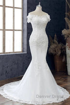 Floral Lace Off The Shoulder Trumpet Wedding Dresses