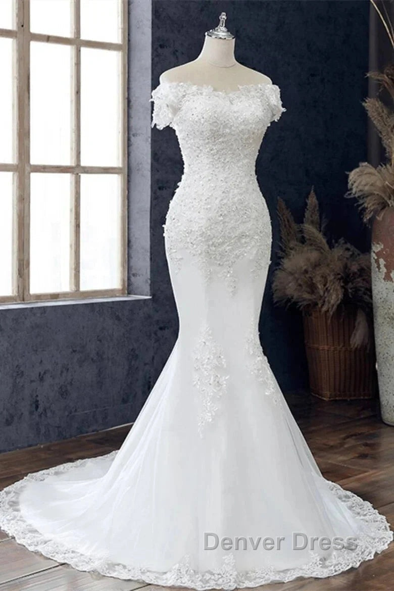 Floral Lace Off The Shoulder Trumpet Wedding Dresses