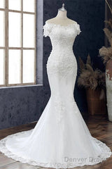 Floral Lace Off-The-Shoulder Trumpet Wedding Dress