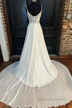 Floral Lace Scoop Neck Floor Length Wedding Dresses