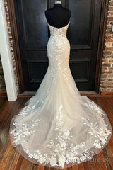 Floral Lace Strapless Mermaid Long Bridal Gown Wedding Dresses Off Shoulder