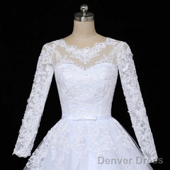 Floral Mermaid Tulle Lace Vintage Long Sleeves Wedding Dresses