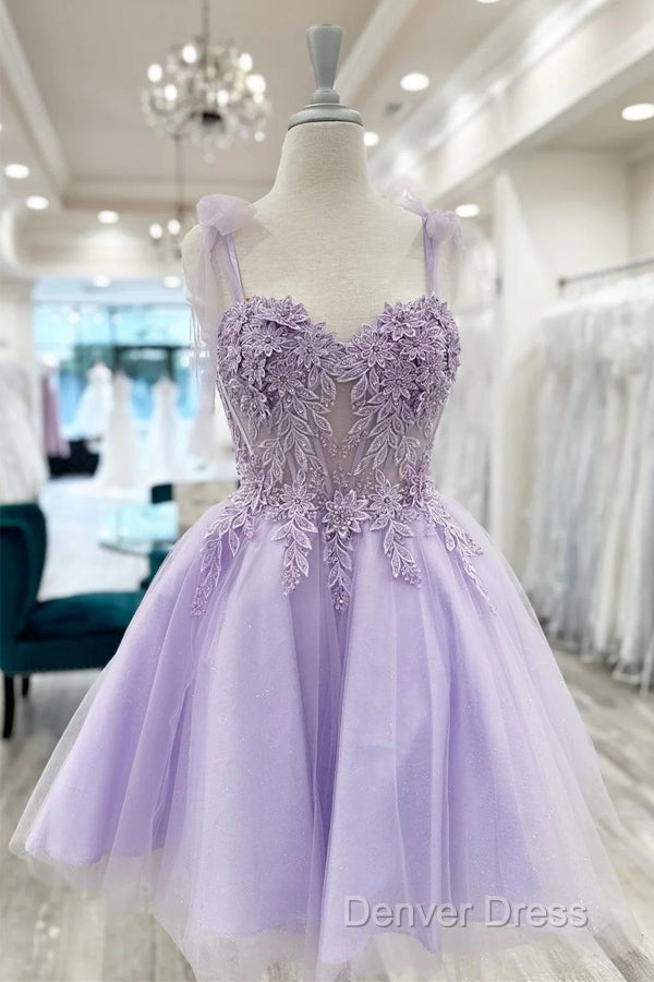Floral Sweetheart A Line Lavender Homecoming Dresses