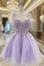 Floral Sweetheart A Line Lavender Homecoming Dresses