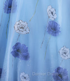 Floral Tulle Long Prom Dress, Blue Short Sleeve Prom Dresses