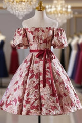 Flower Short Sleeve Off the Shoulder Homecoming Dresses