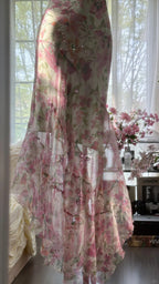 Flowing Chiffon Sequin Print Pink Irregular Skirt Prom Dresses