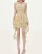 Flowy A Line Halter Layered Yellow Chiffon Open Back Short Homecoming Dress Cocktail Dresses