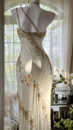 Flowy One Shoulder Chiffon Beaded Elegant Prom Dresses