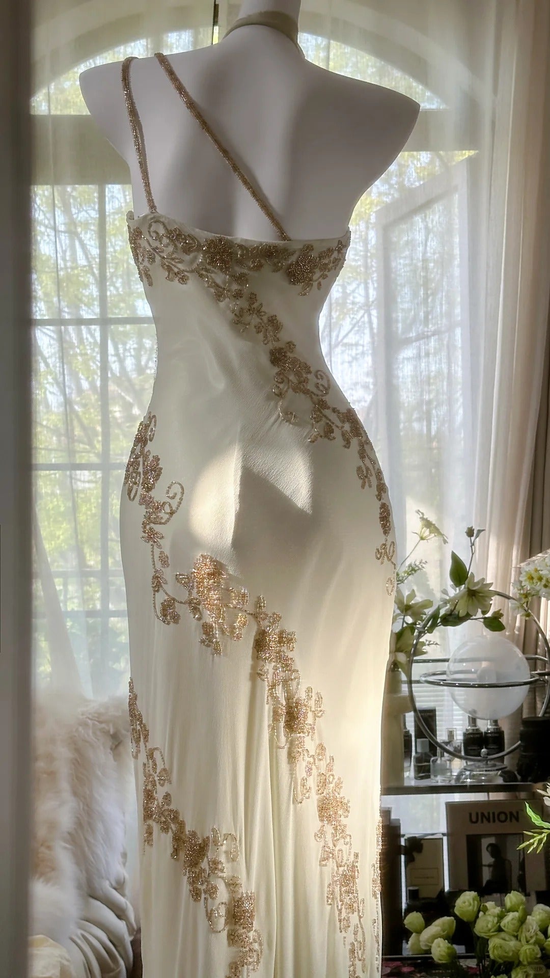 Flowy One Shoulder Chiffon Beaded Elegant Prom Dresses