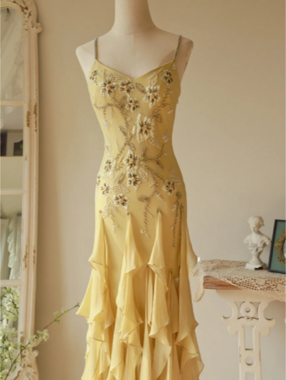 Flowy Strapless Yellow Beaded Jellyfish Skirt Chiffon Prom Dresses Secondary image