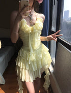 Flowy Yellow Chiffon Ruffle Mini 17Th Birthday Homecoming Dresses