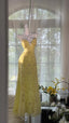 Flowy Yellow Spaghetti Strap Chiffon Beaded Mermaid Evening Gown Prom Dresses