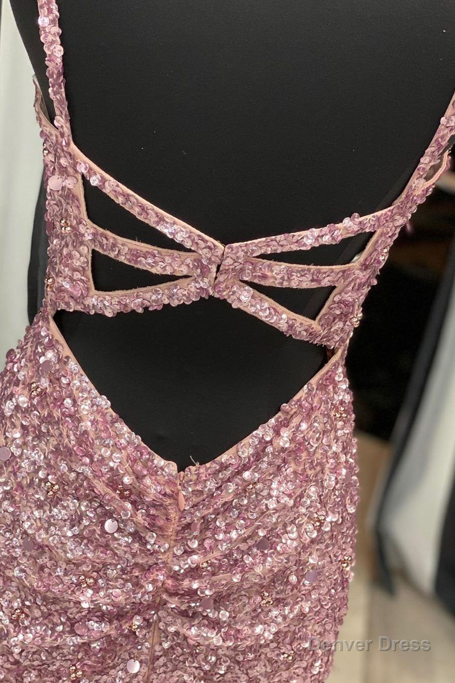 Gorgeous Mermaid V Neck Straps Pearl Pink Sequin Long Prom Dresses, Prom Outfits With Slit Secondary image