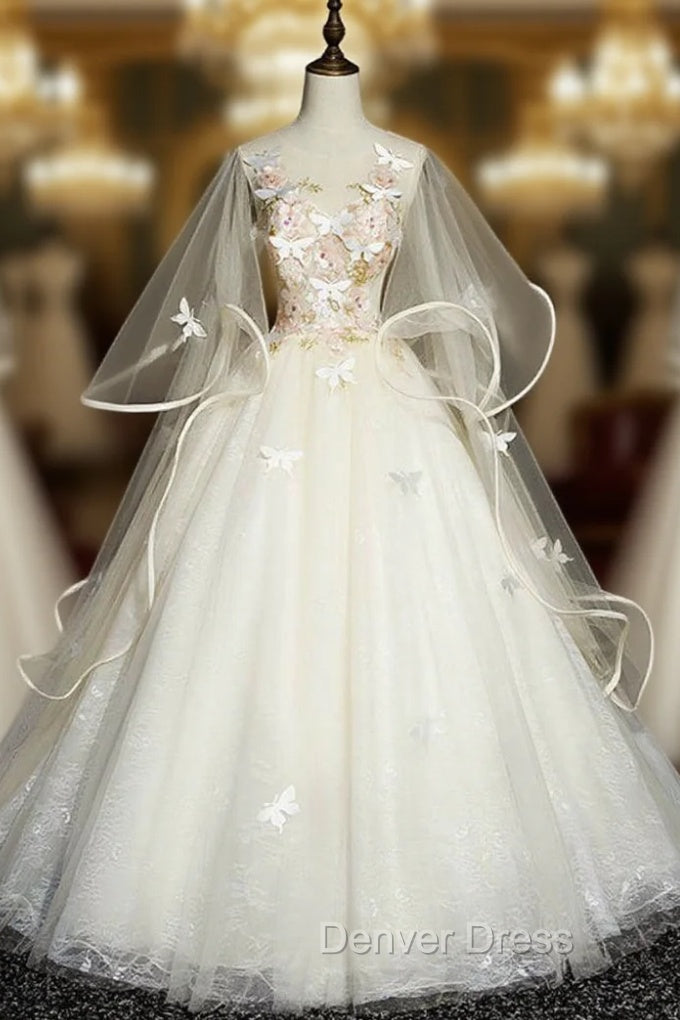 For You Next Prom Dance Light Champagne Ball Gown Tulle Butterfly Quinceanera Dresses