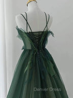 Forest Style Emerald Green Beading Tulle Dresses, Prom Dresses Fairy,Evening Gown Graduation Party Dresses