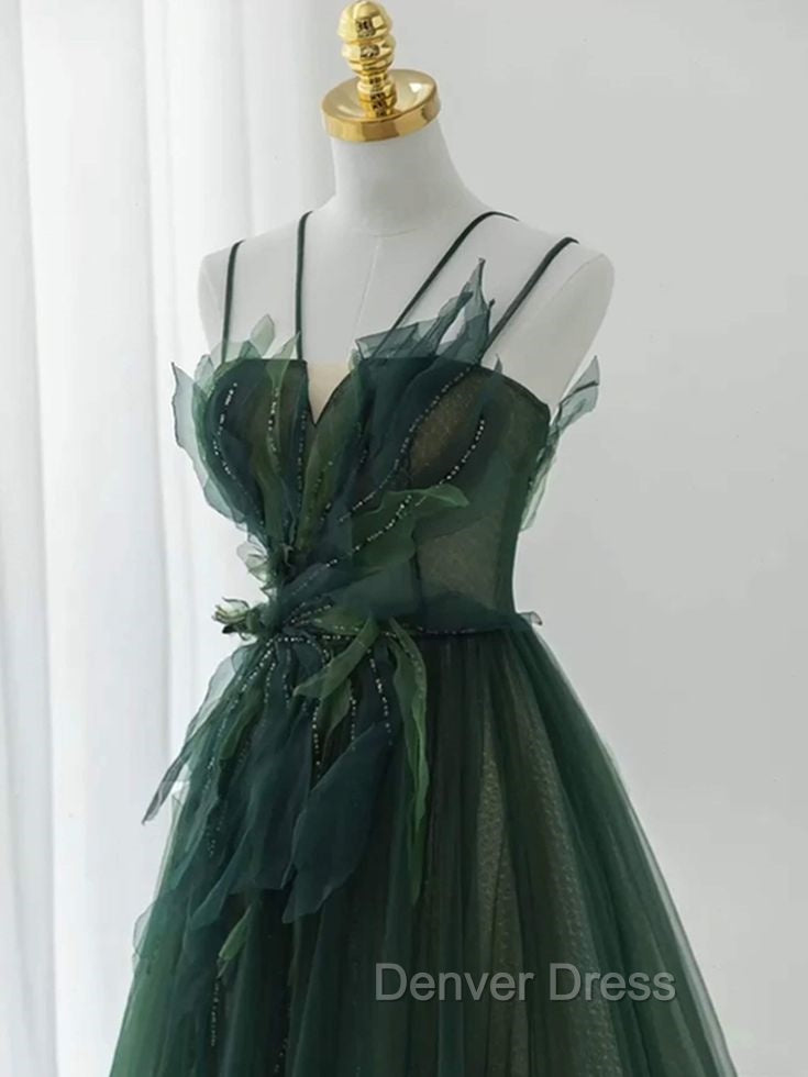 Forest Style Emerald Green Beading Tulle Dresses, Prom Dresses Fairy,Evening Gown Graduation Party Dresses