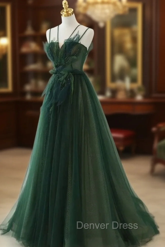 Forest Style Emerald Green Beading Tulle Dresses, Prom Dresses Fairy,Evening Gown Graduation Party Dresses Main image
