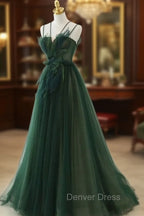 Forest Style Emerald Green Beading Tulle Dresses, Prom Dresses Fairy,Evening Gown Graduation Party Dresses
