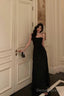 French A Line Spaghetti Straps Black Long Lace Prom Dresses Birthday Outfits Prom Gowns