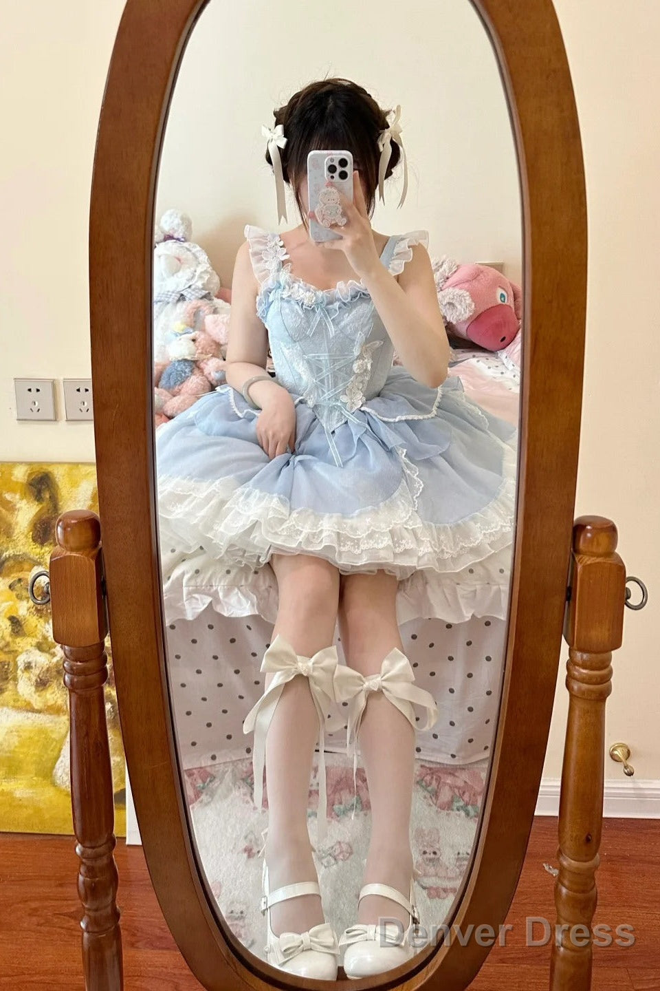 French Ball Gowns 2 Pieces Top And Skirt Short Blue Lolita Dress Prom Dresses Birthday Outfits