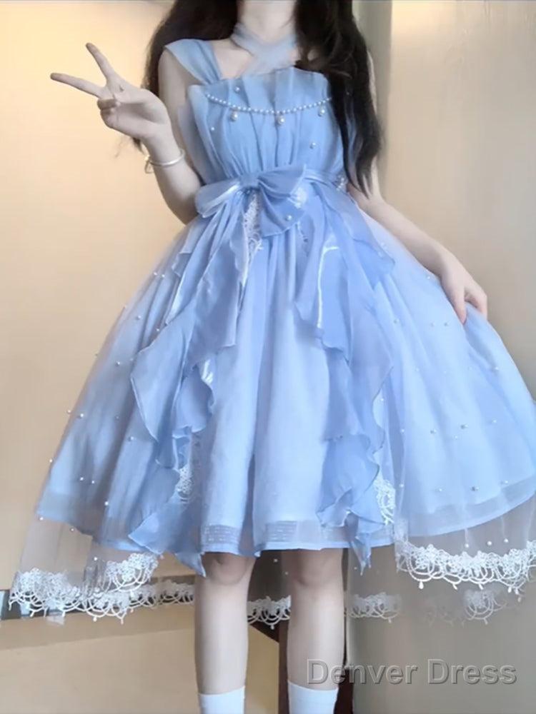 French Ball Gowns Square Neckline Short Blue Lolita Dress Prom Dresses Birthday Outfits