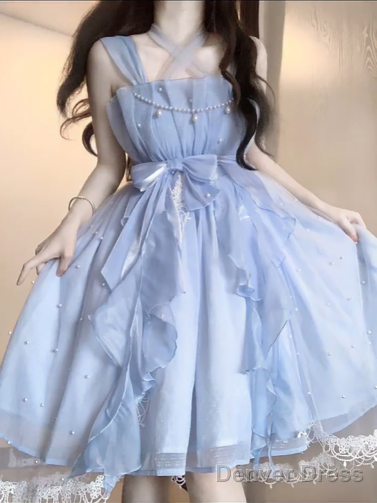 French Ball Gowns Square Neckline Short Blue Lolita Dress Prom Dresses Birthday Outfits