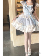 French Ball Gowns Square Neckline Short Tulle Blue Lolita Dress Prom Dresses Birthday Outfits