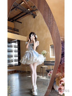 French Ball Gowns Square Neckline Short Tulle Blue Lolita Dress Prom Dresses Birthday Outfits