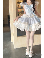 French Ball Gowns Square Neckline Short Tulle Blue Lolita Dress Prom Dresses Birthday Outfits