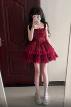 French Ball Gowns Square Neckline Short Tulle Burgundy Lolita Dress Prom Dresses Birthday Outfits