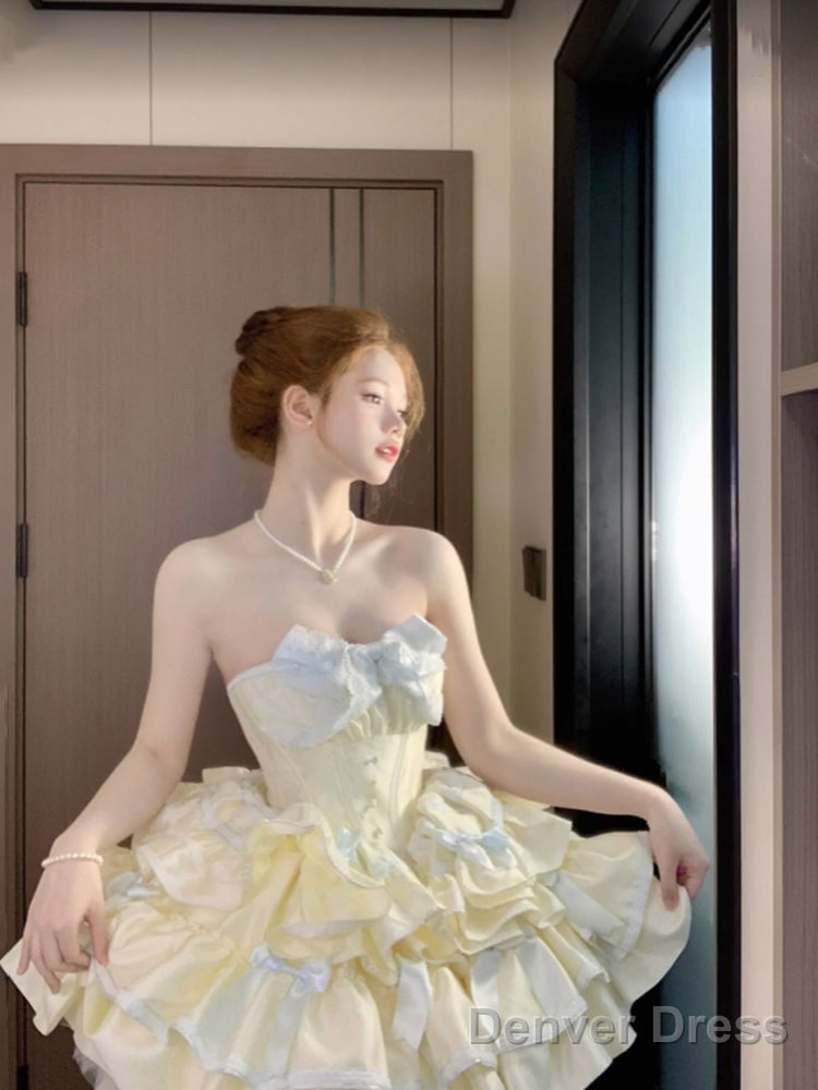 French Ball Gowns Strapless Short Champagne Lolita Dress Prom Dresses Birthday Outfits
