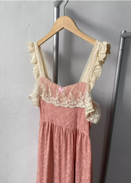 French Style Blush Pink Spaghetti Strap Square Neck Lace Jacquard Satin Prom Dresses Evening Dresses Secondary image