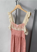 French Style Blush Pink Spaghetti Strap Square Neck Lace Jacquard Satin Prom Dresses Evening Dresses